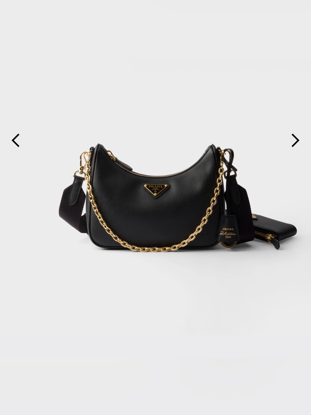 Prada Black Saffiano Re Edition Bag With Gold Chain